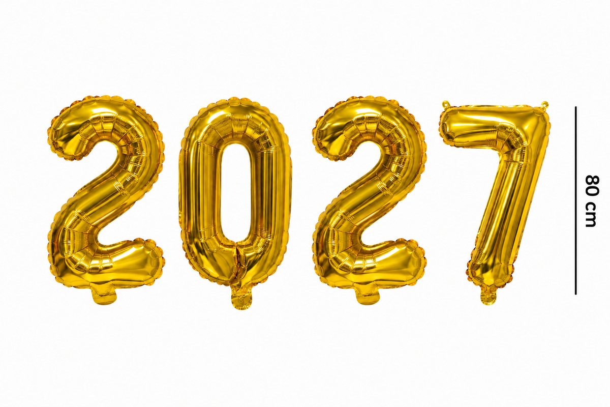 Gouden cijferballonnen 2027 van 80 cm voor oud en nieuw.