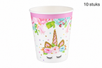 Eenhoornbeker met bloemen en roze rand unicorn 