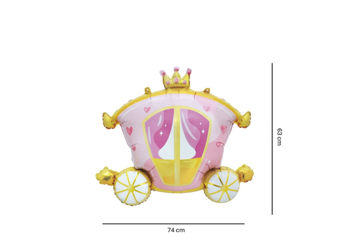 Folieballon in de vorm van een roze prinsessenkoets