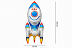 Folieballon in de vorm van een witte raket met blauwe en rode details space