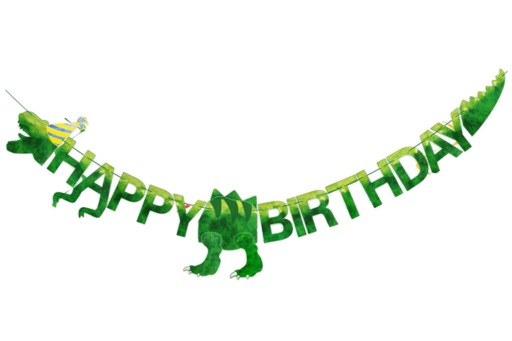 Groene Happy Birthday slinger met dinosaurussen