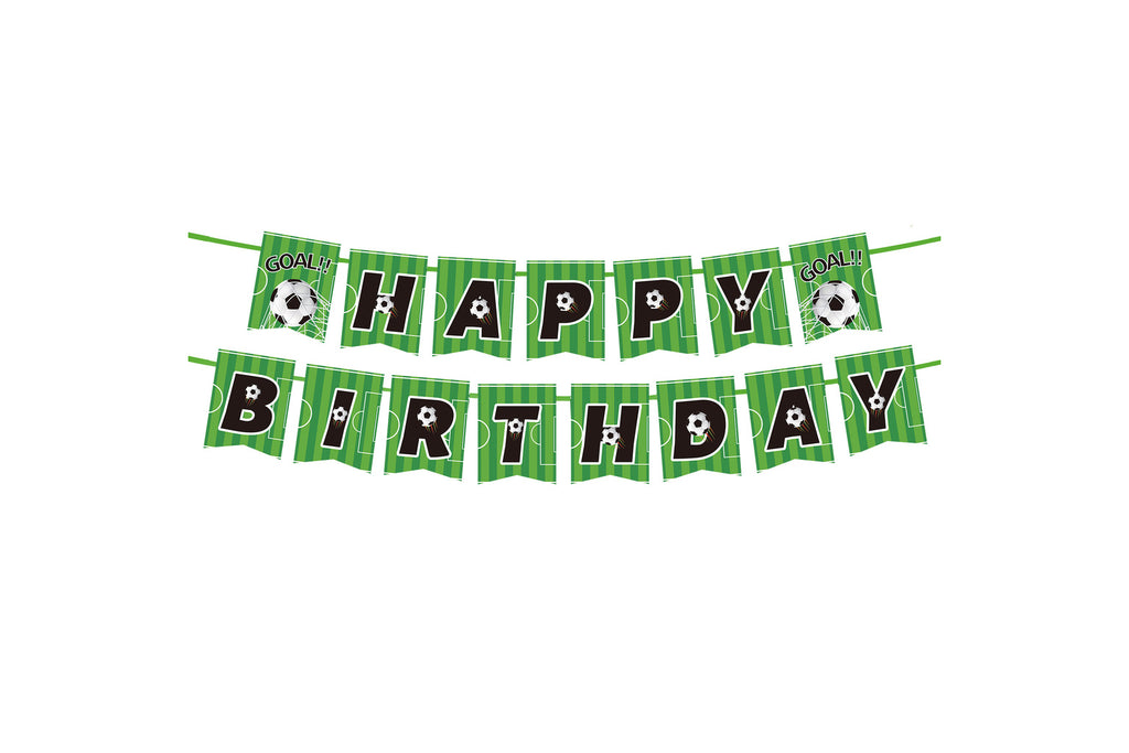 Groene Happy Birthday vlaggenlijn met voetbalmotief
