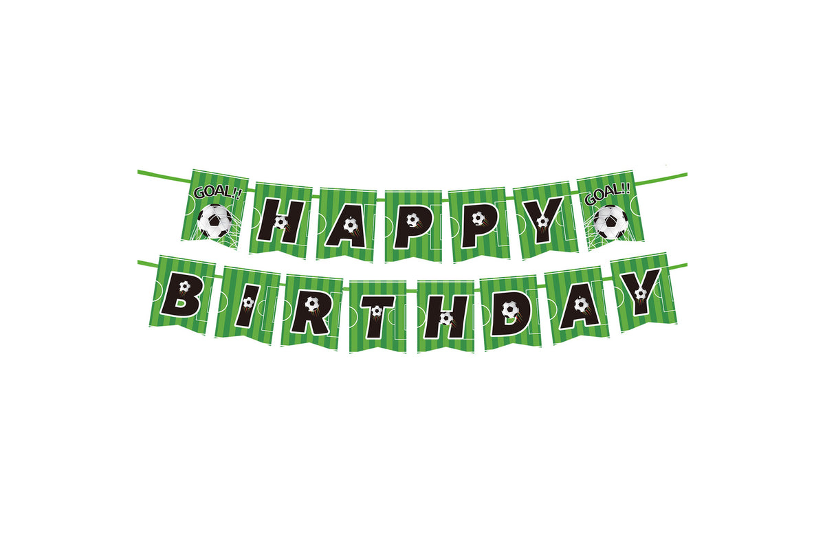 Groene Happy Birthday vlaggenlijn met voetbalmotief