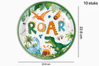 Groot rond dinosaurusbordje met Roar tekst en groene rand