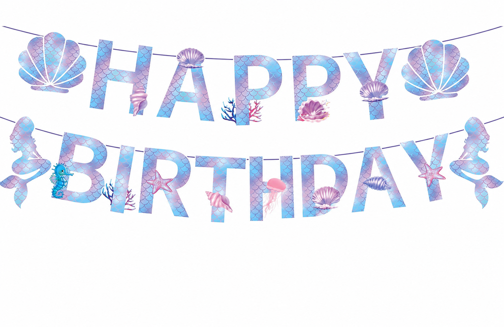 Happy Birthday slinger met zeemeerminnen en schelpen