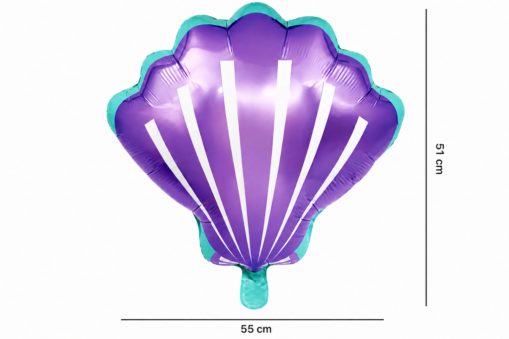 Paarse schelpvormige folieballon met turquoise rand