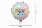 Ronde pastelkleurige folieballon met eenhoorngezicht en bloemen unicorn 