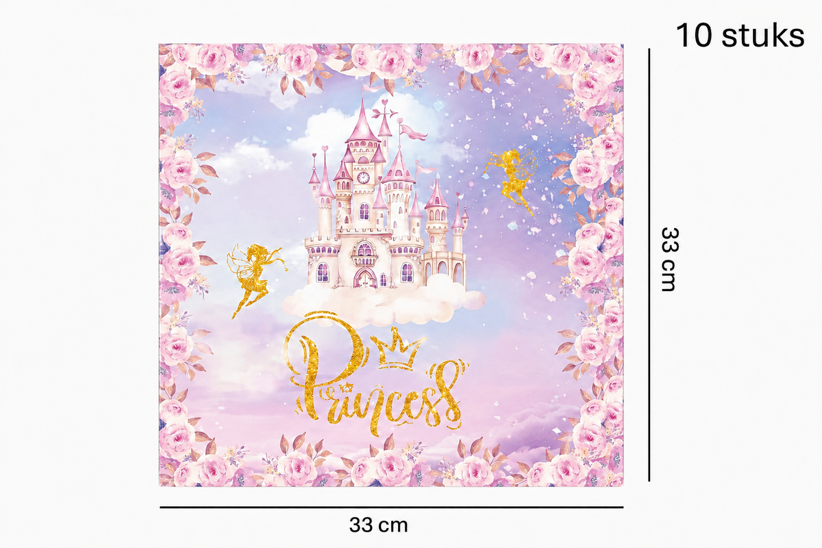 Roze prinsessenservetten met kasteel en koets