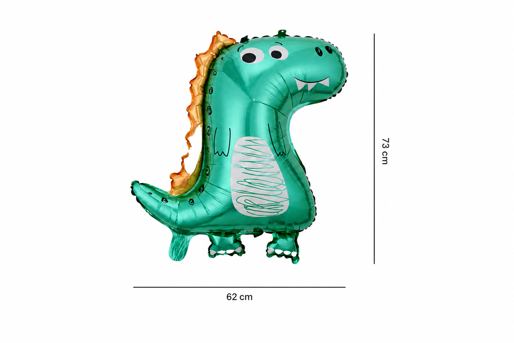 Turquoise dinosaurus folieballon met oranje rugstekels
