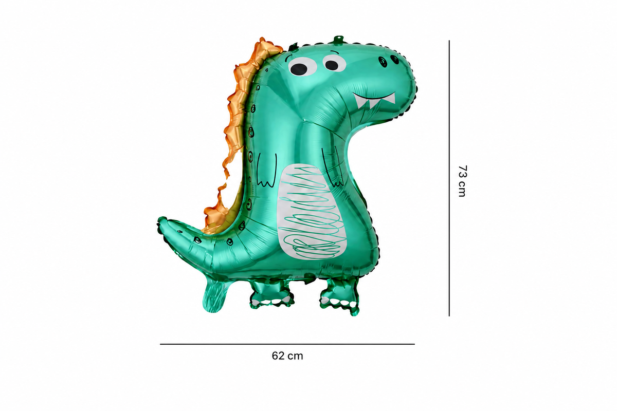 Turquoise dinosaurus folieballon met oranje rugstekels
