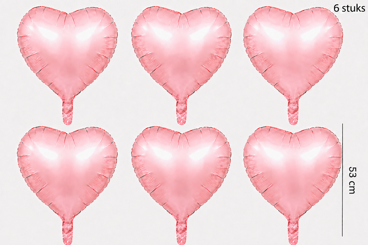 Zes roze hartvormige folieballonnen
